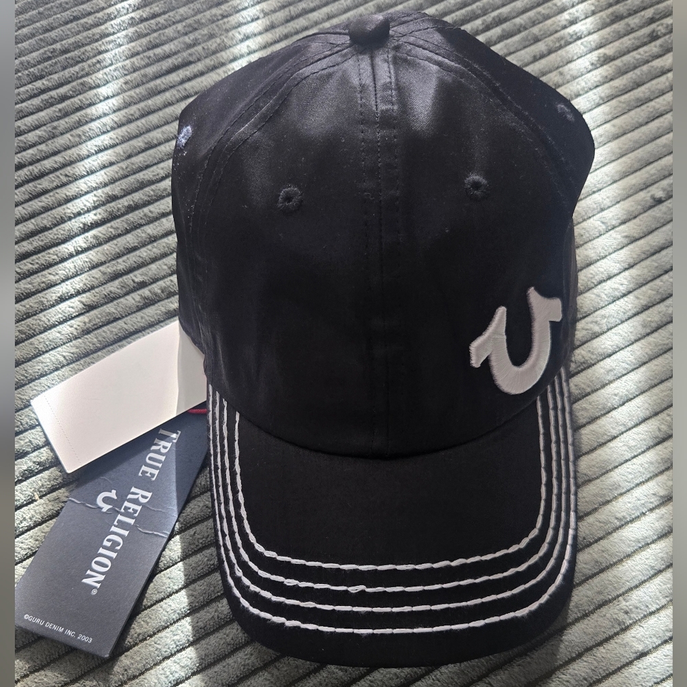 True Religion Black Cap with White Stitching